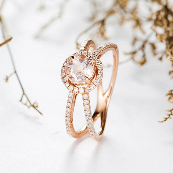 💎 Champagne Stone Engagement/Wedding Crystal Rose Gold Ring for Women, VIP308 - Picture 2 of 5